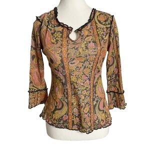 Jacques Semi Sheer Paisley Y2K Top with Ruffles